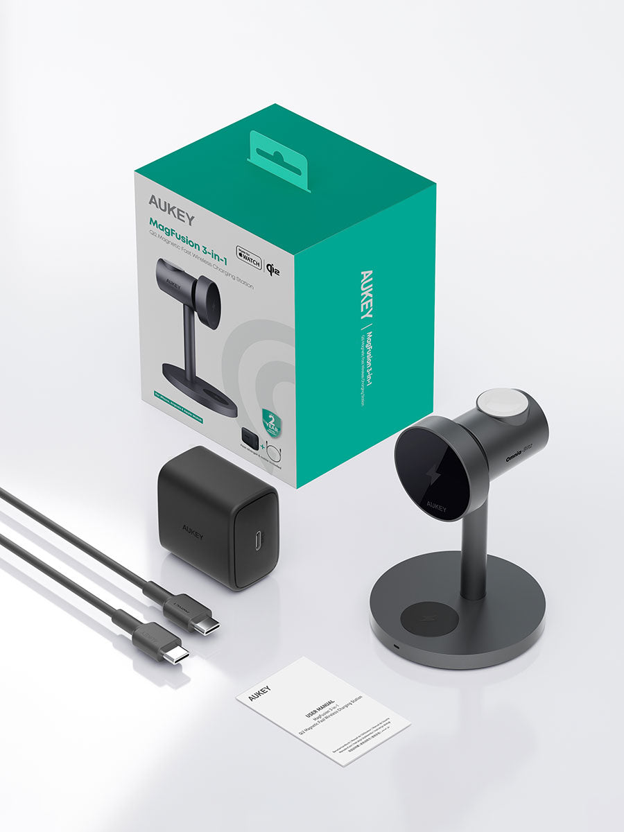 Беспроводное зарядное устройство Aukey MagFusion 3-in-1 Qi2 LC-MC311