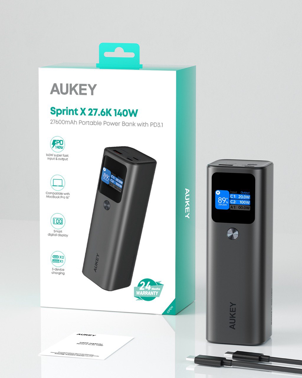 Внешний аккумулятор Aukey Sprint X 27.6K 140W PB-Y45 27600 мАч